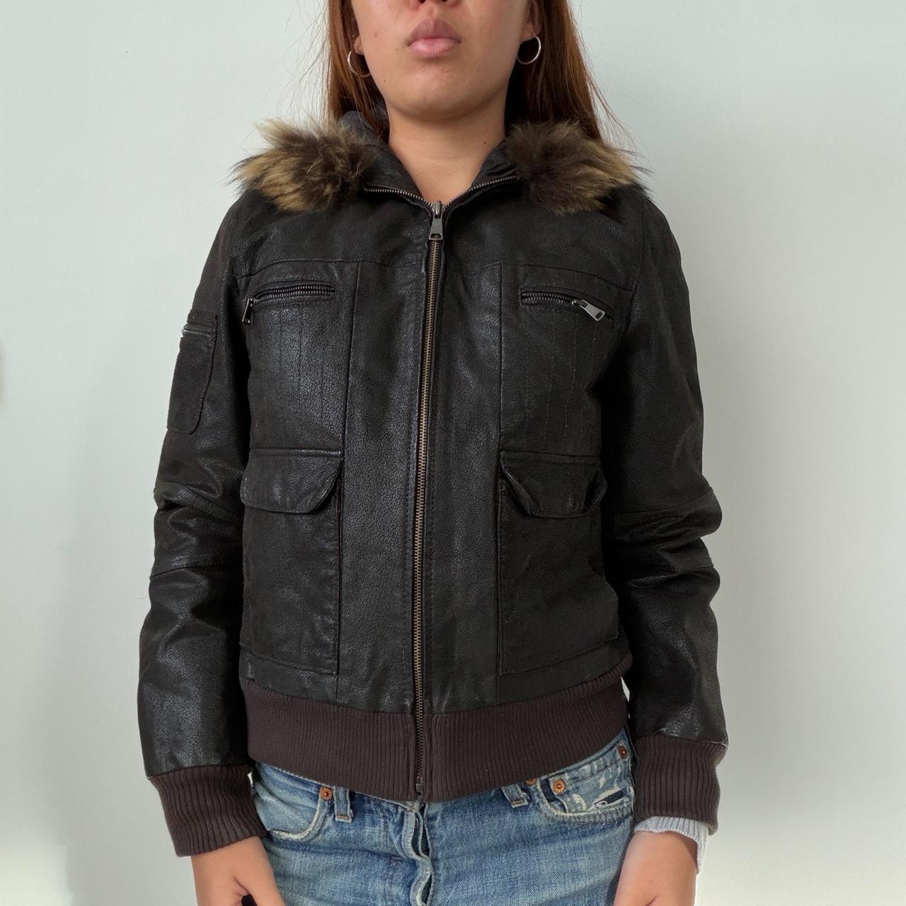 Vintage Brown Leather Hooded Jacket