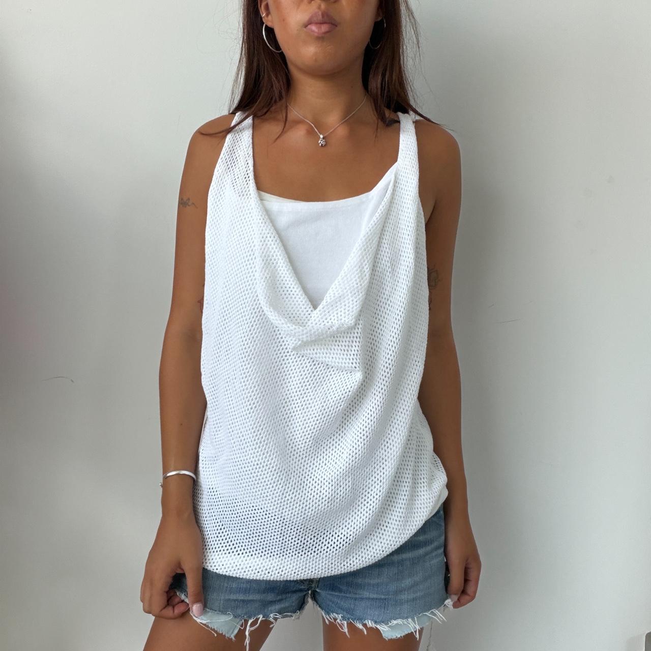 Vintage White Net Cowl Neck Top