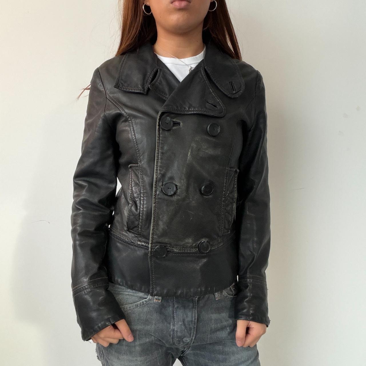 Vintage Black Double Breasted Leather Jacket