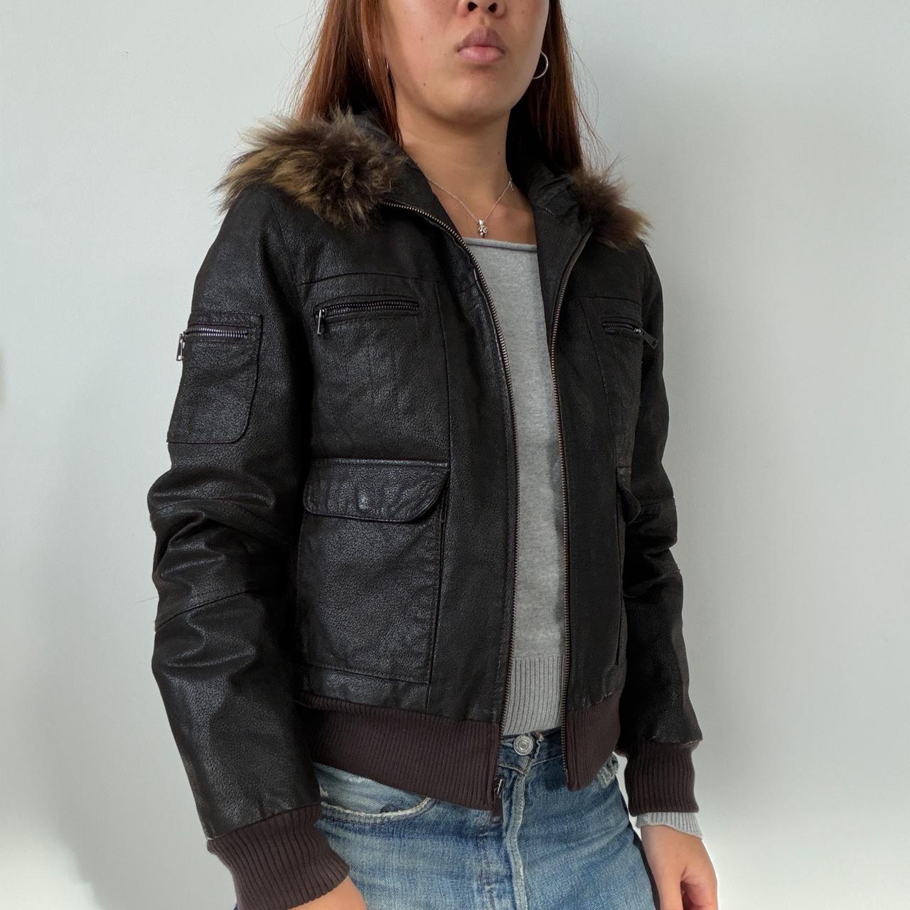 Vintage Brown Leather Hooded Jacket