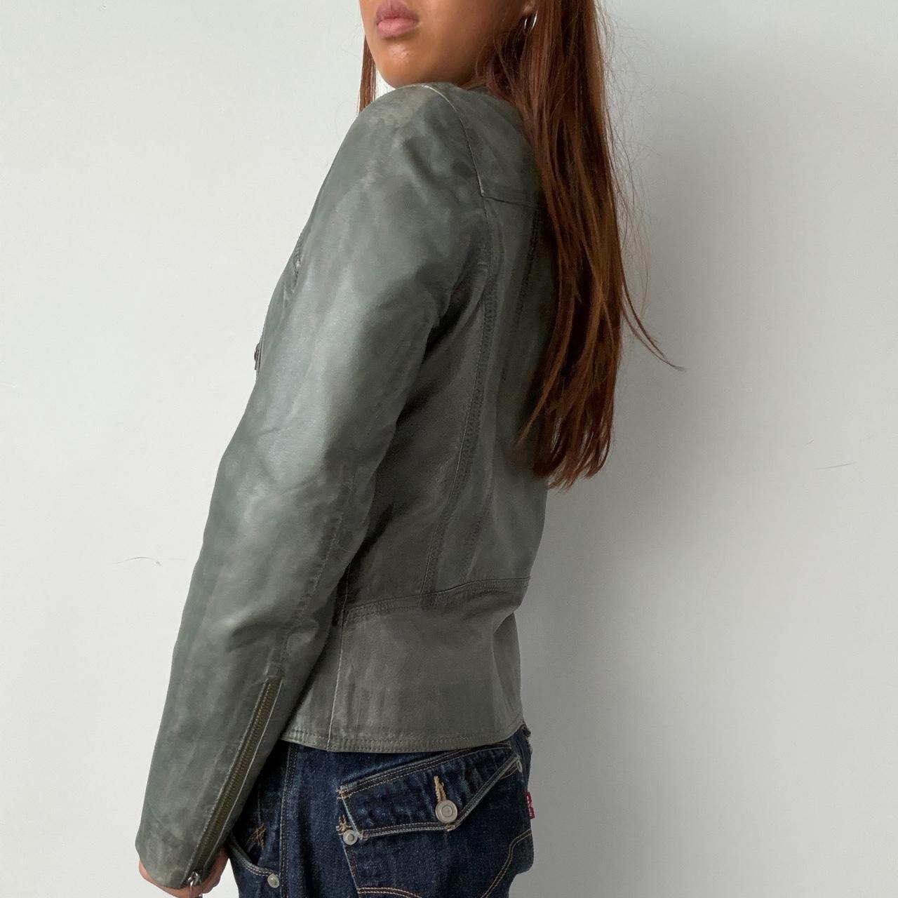 Vintage Grey Blue Military Leather Jacket
