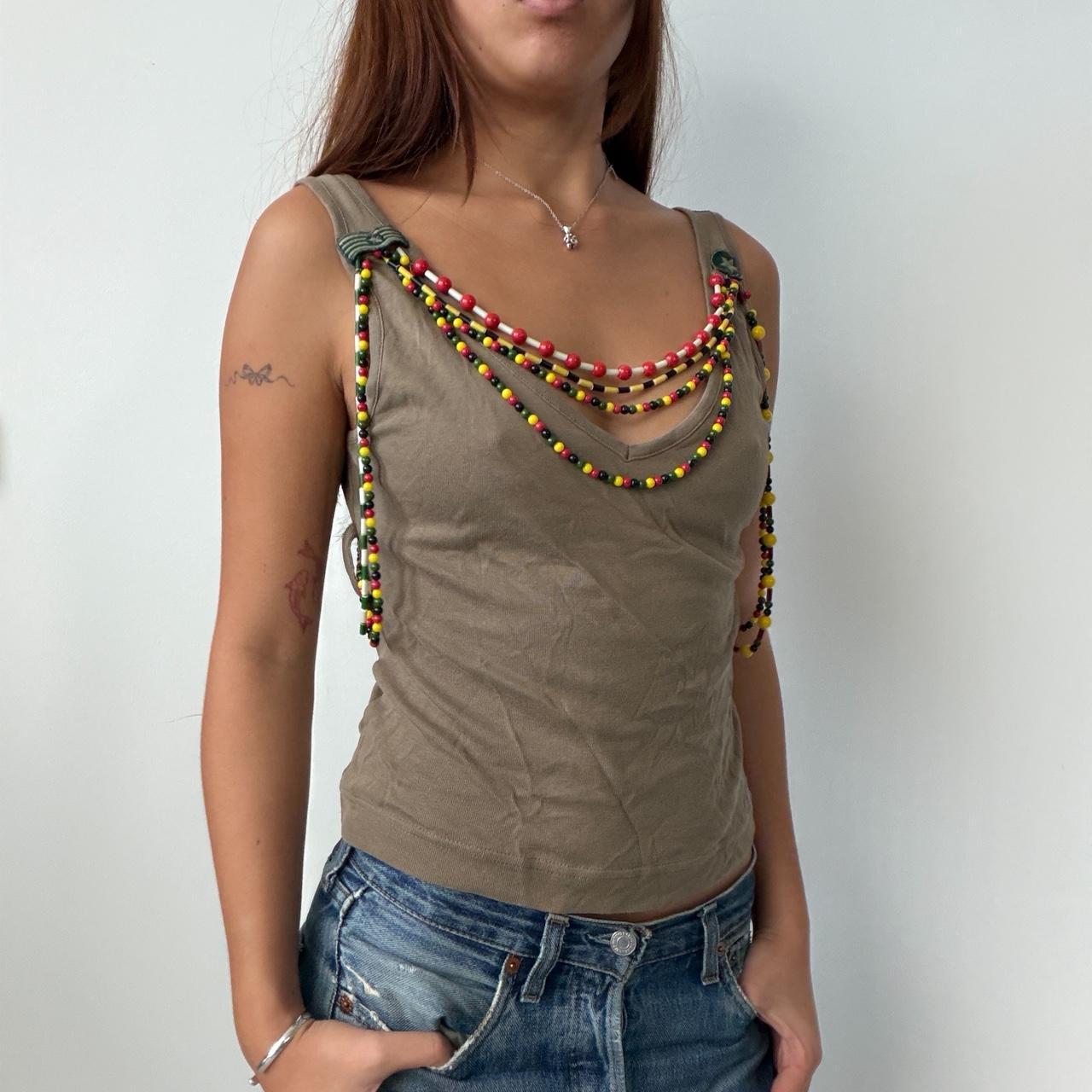 Vintage Khaki Beaded Top