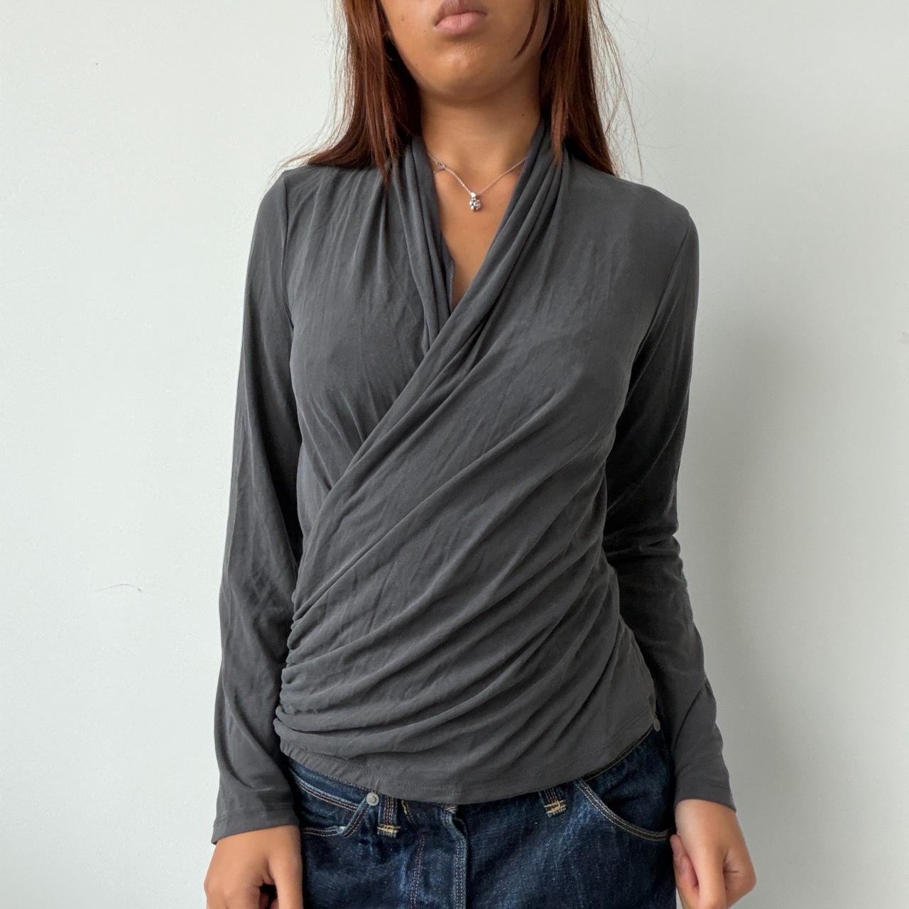 Vintage Grey Gathered Open Neck Top