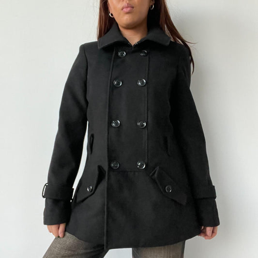 Black Asymmetric Peacoat Trench