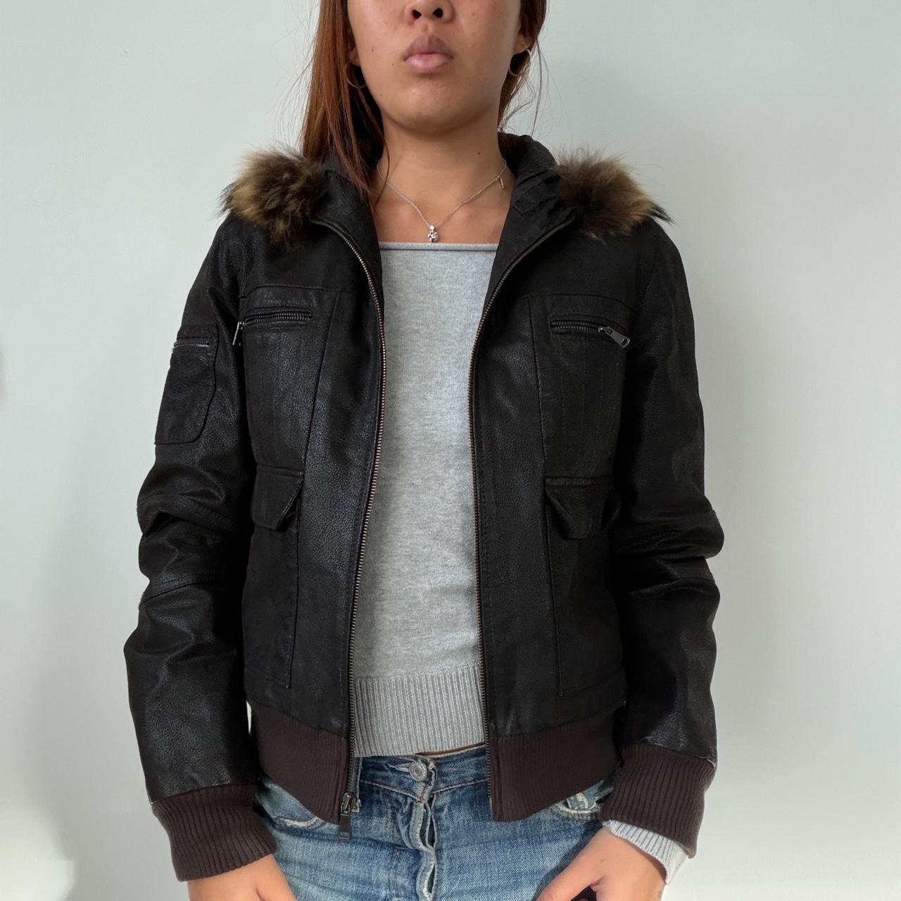 Vintage Brown Leather Hooded Jacket