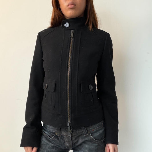 Vintage Black Wool Zip Up