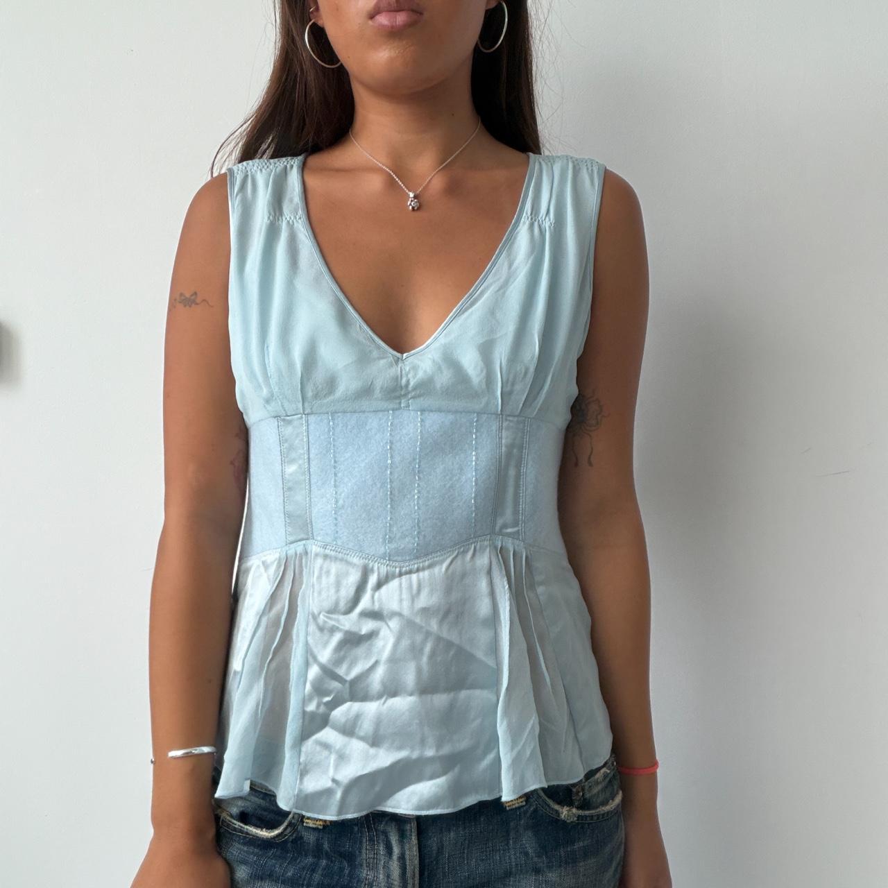 Vintage Baby Blue V Top