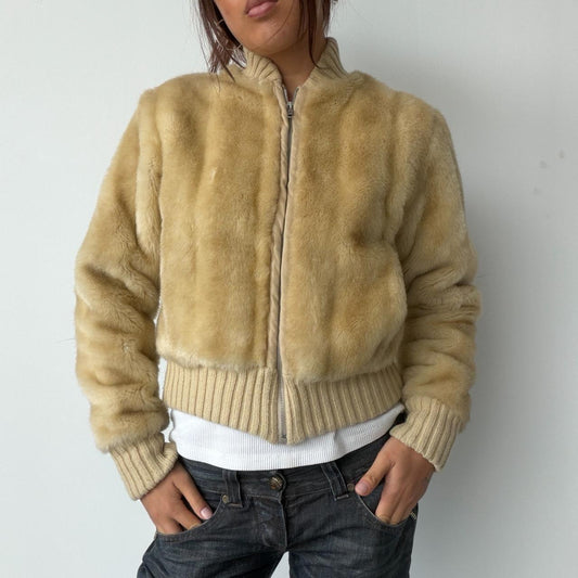 Vintage Beige Faux Fur Jacket