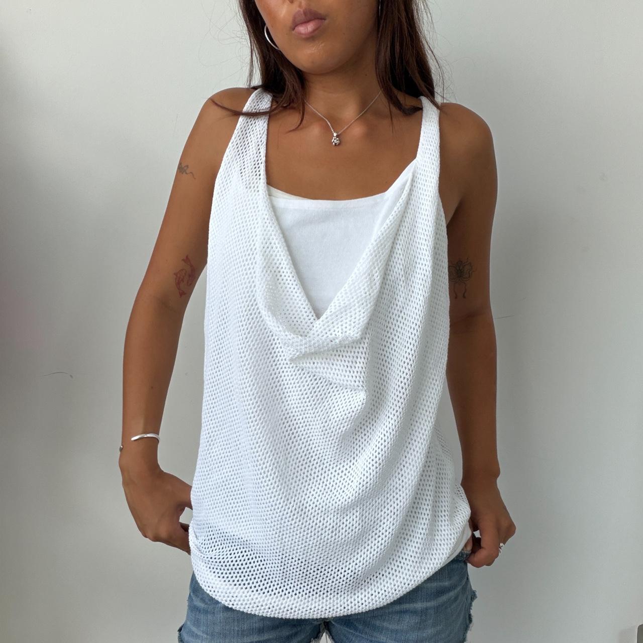 Vintage White Net Cowl Neck Top