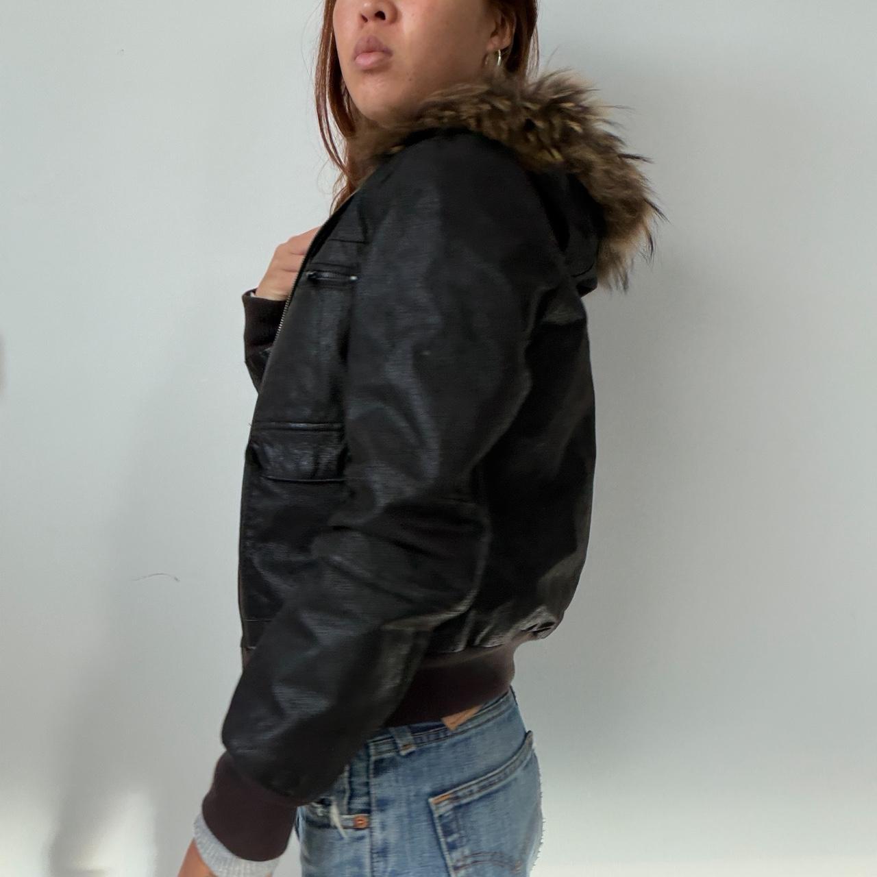 Vintage Brown Leather Hooded Jacket