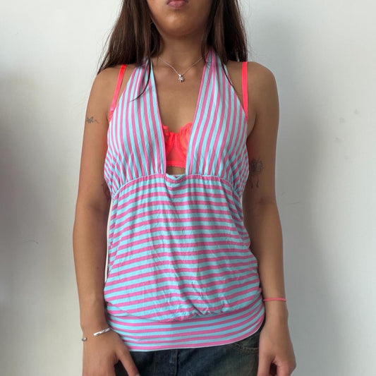 Vintage Blue Pink Halter Top