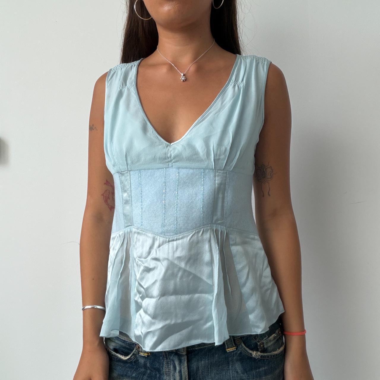 Vintage Baby Blue V Top