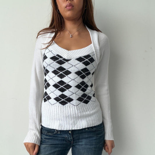 Vintage White Argyle Knit
