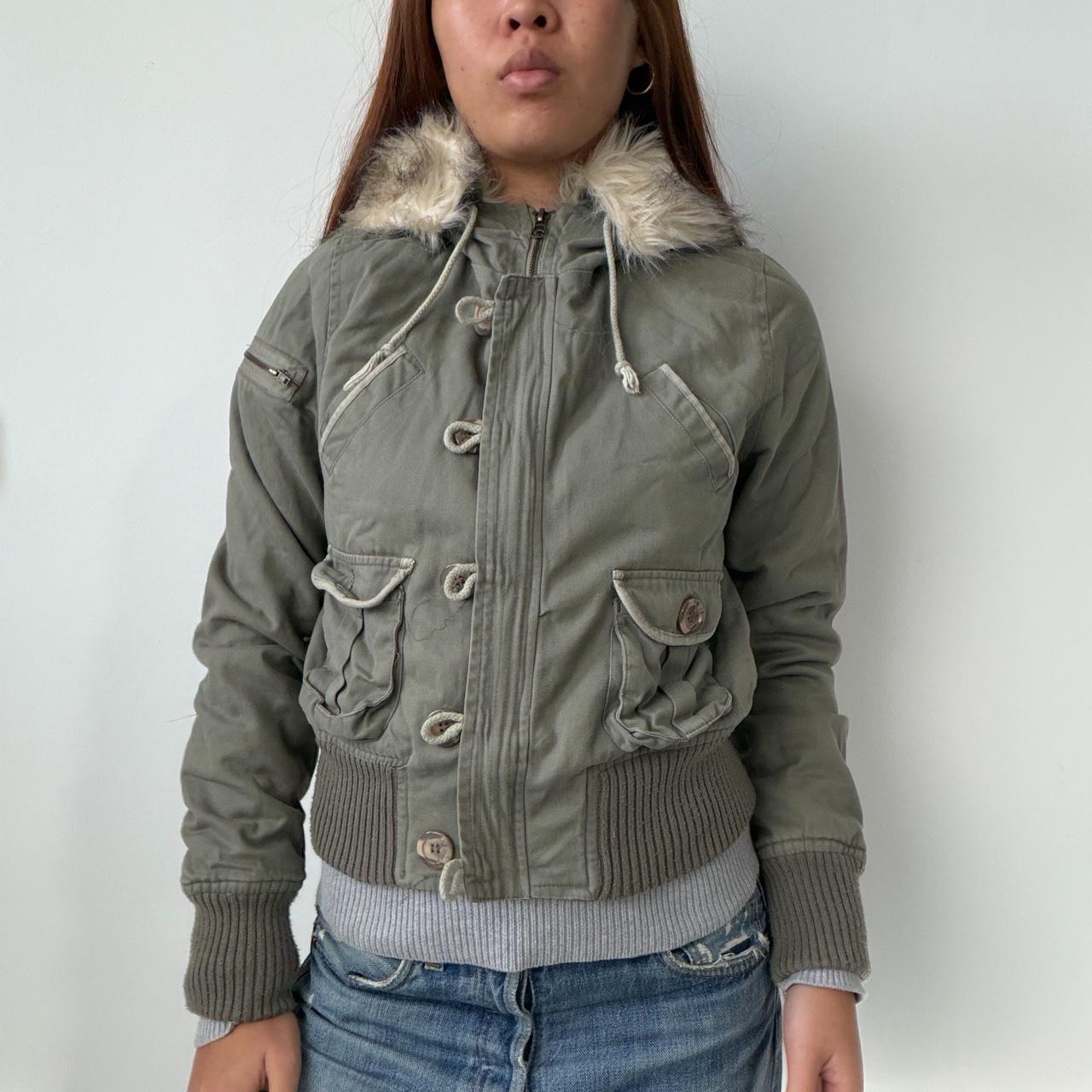 Vintage Khaki Fur Trim Jacket