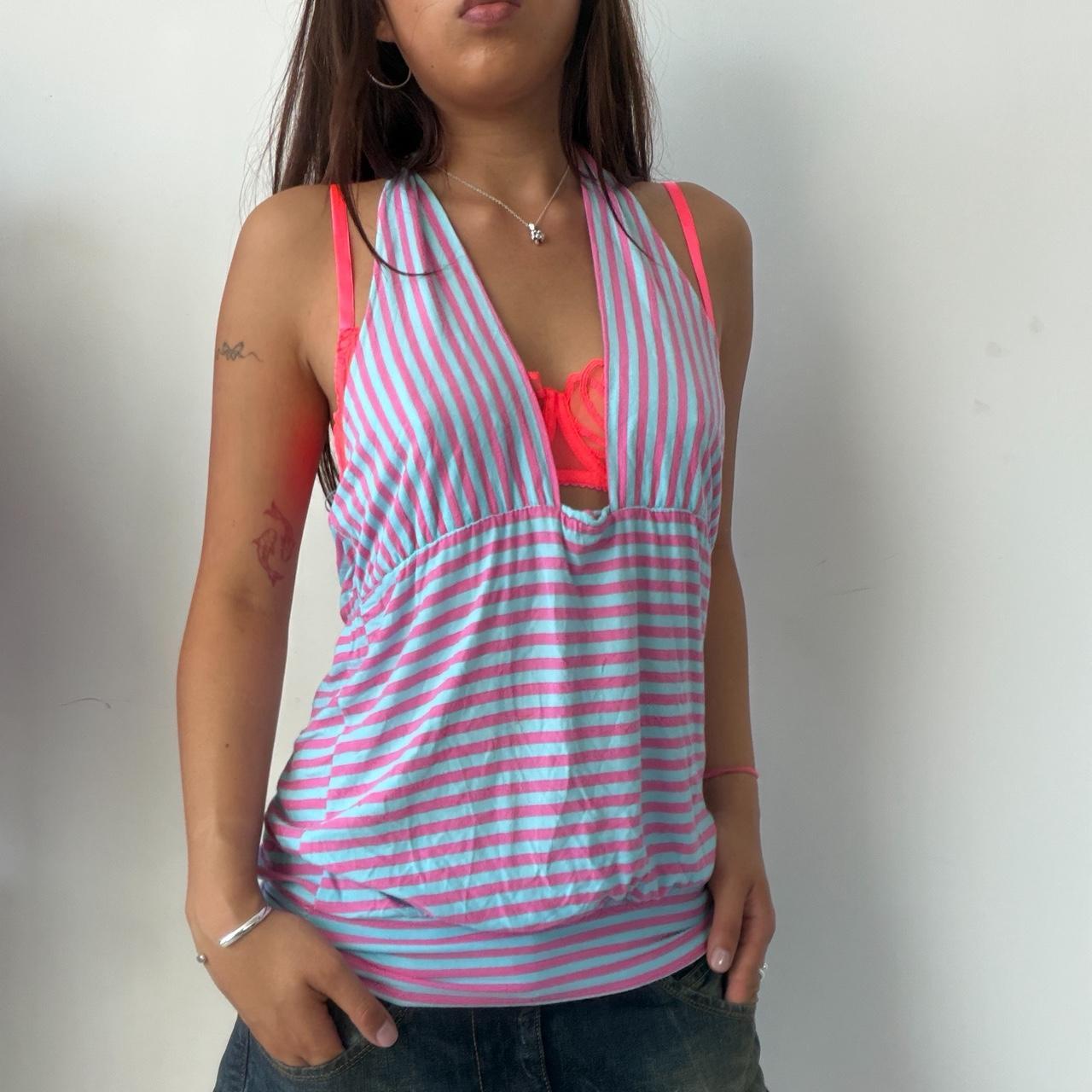 Vintage Blue Pink Halter Top