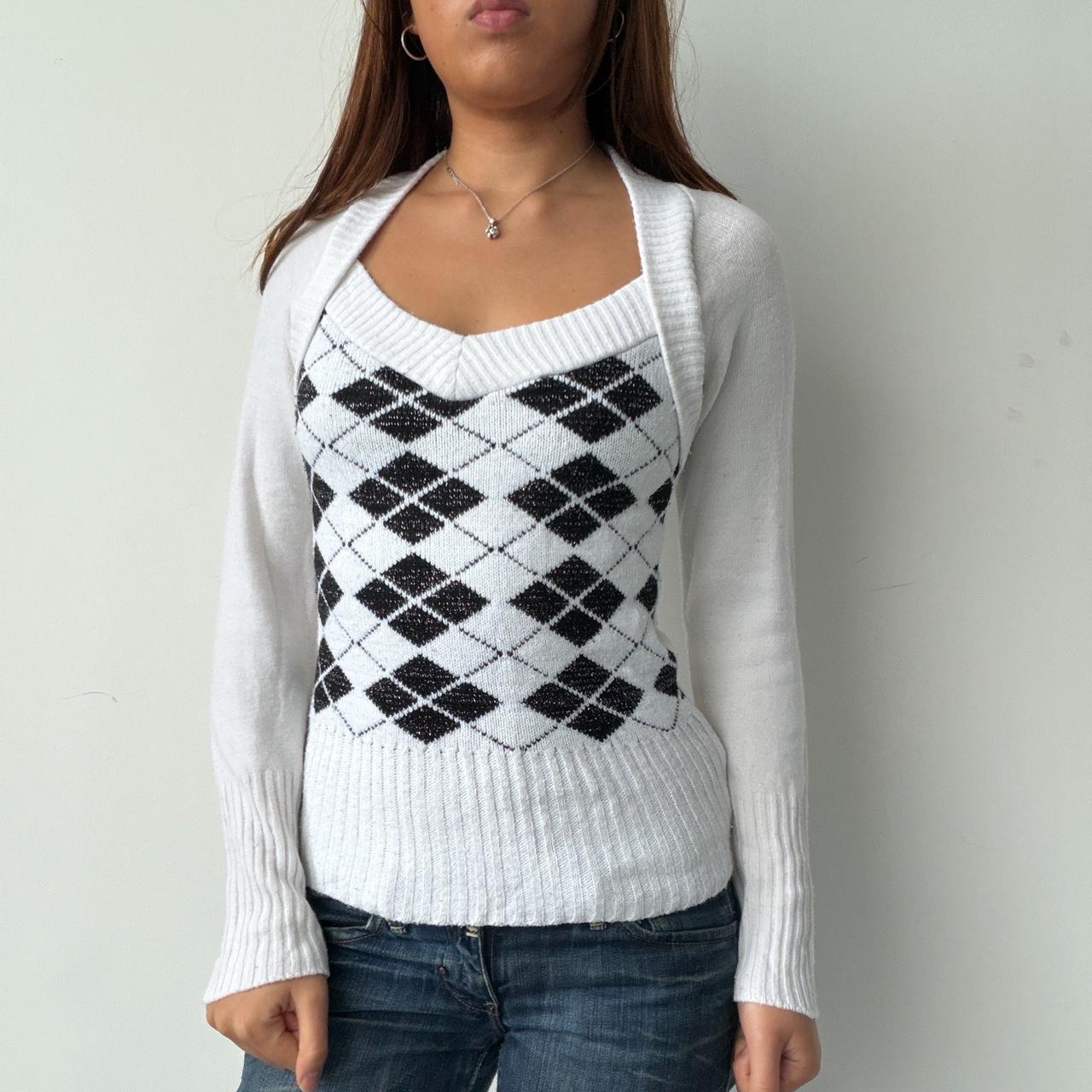 Vintage White Argyle Knit