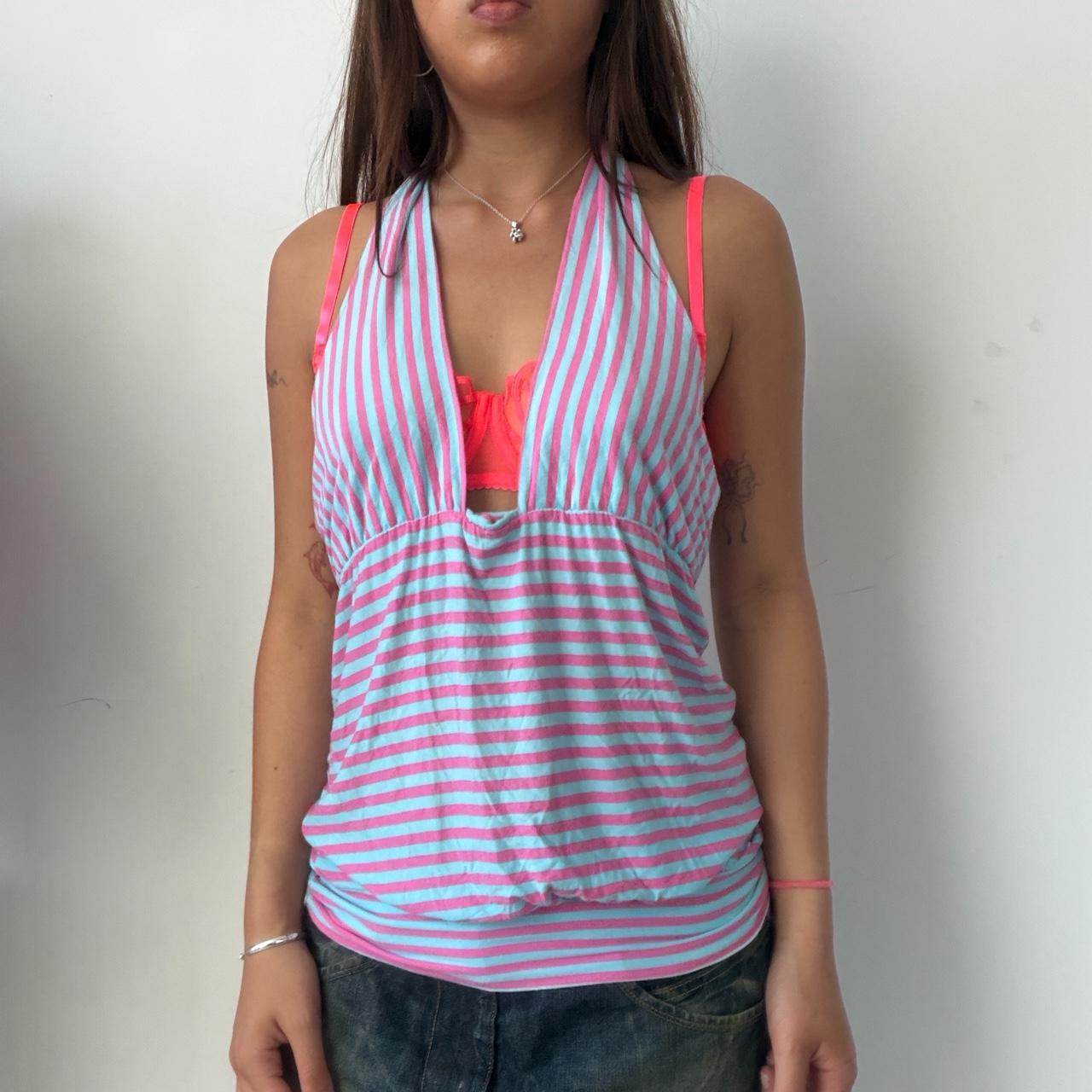 Vintage Blue Pink Halter Top