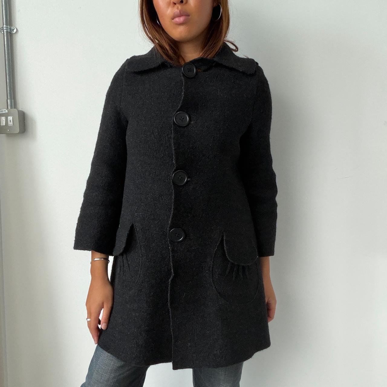 Vintage Black Hooded Wool Coat