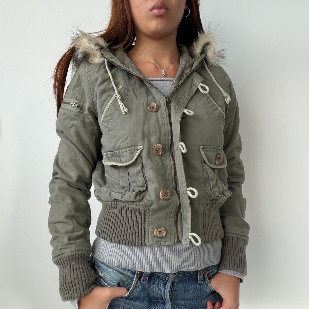 Vintage Khaki Fur Trim Jacket