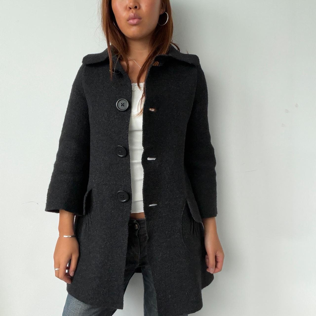 Vintage Black Hooded Wool Coat