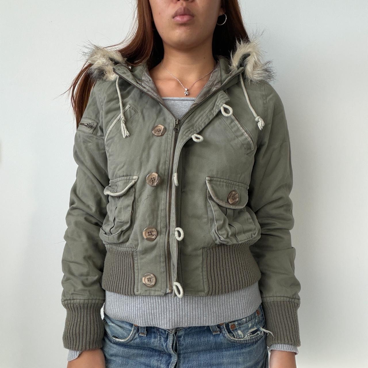 Vintage Khaki Fur Trim Jacket
