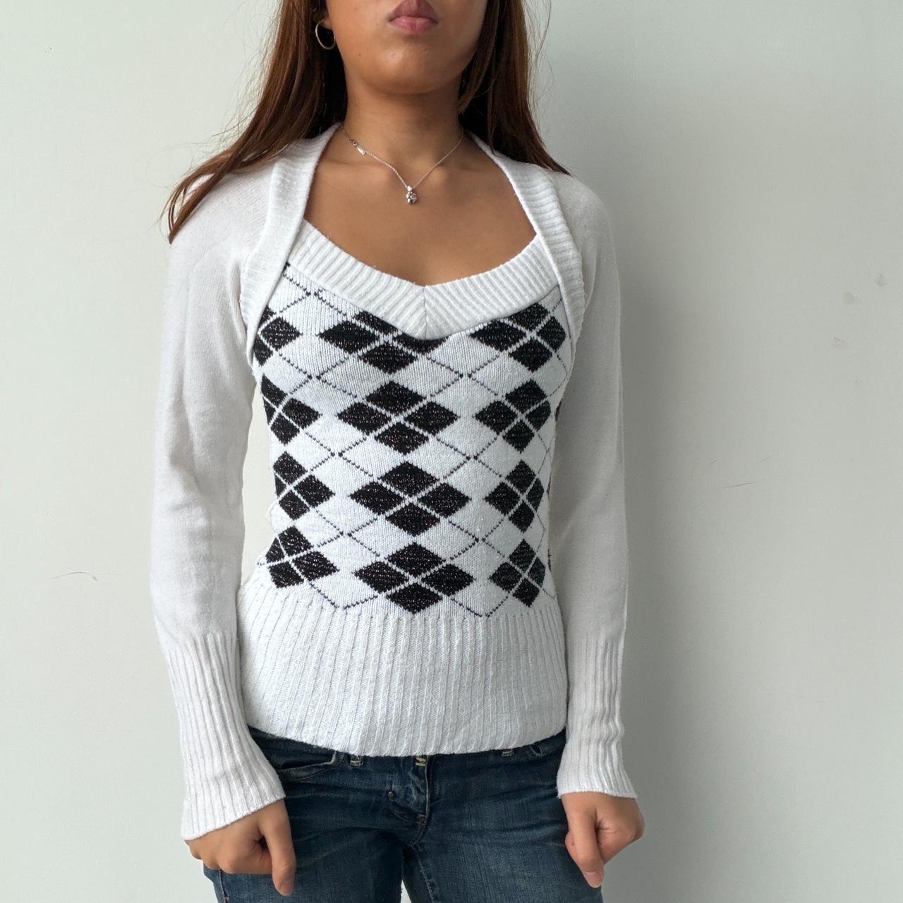 Vintage White Argyle Knit