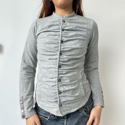 Grey Ruched Button Up Jumper