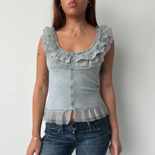 Vintage Grey Ruffle Top