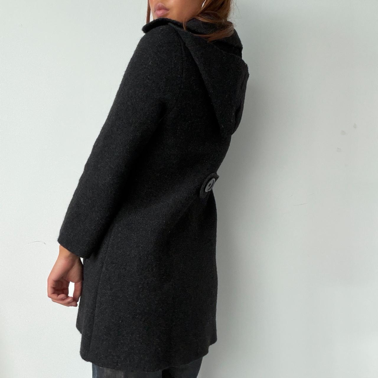 Vintage Black Hooded Wool Coat