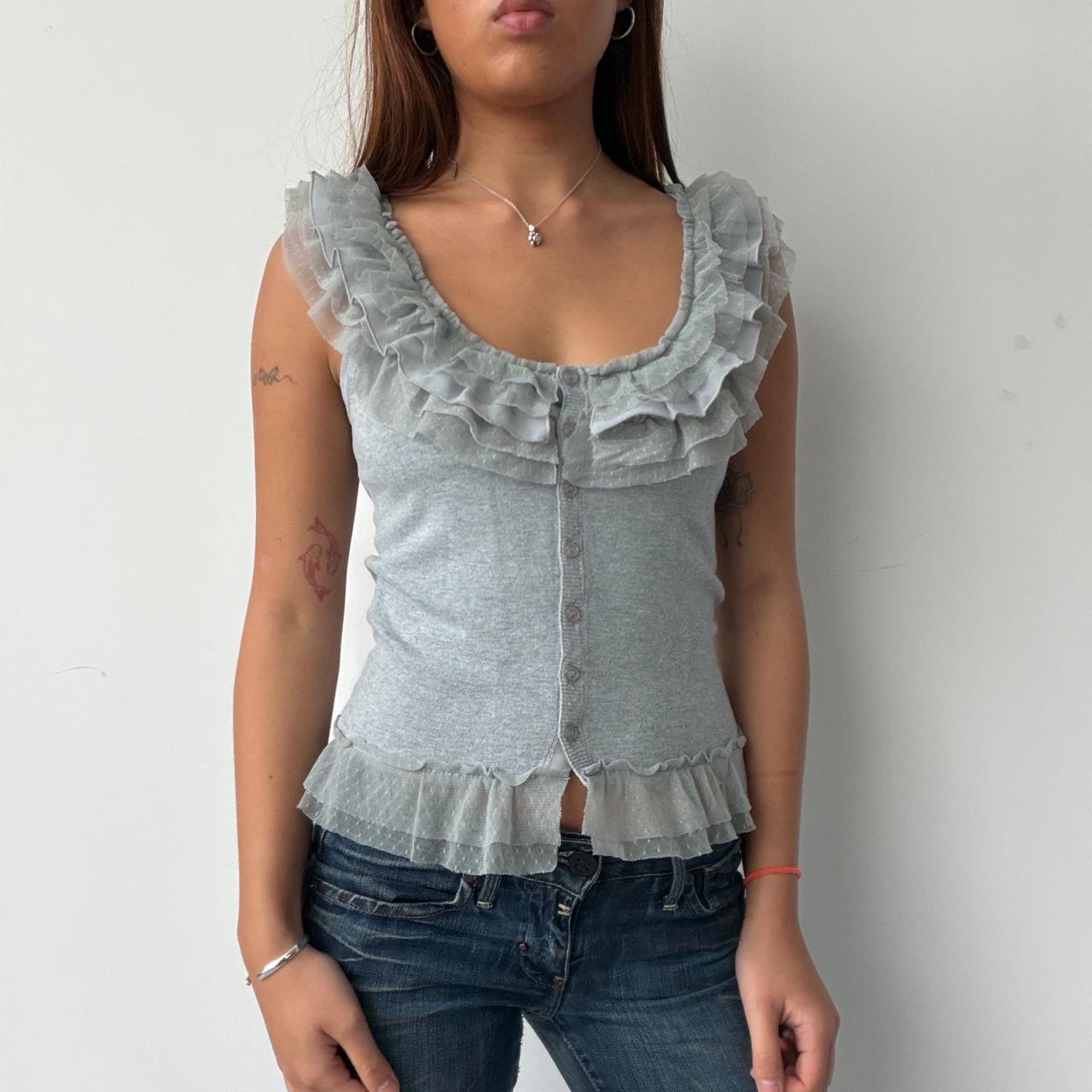 Vintage Grey Ruffle Top
