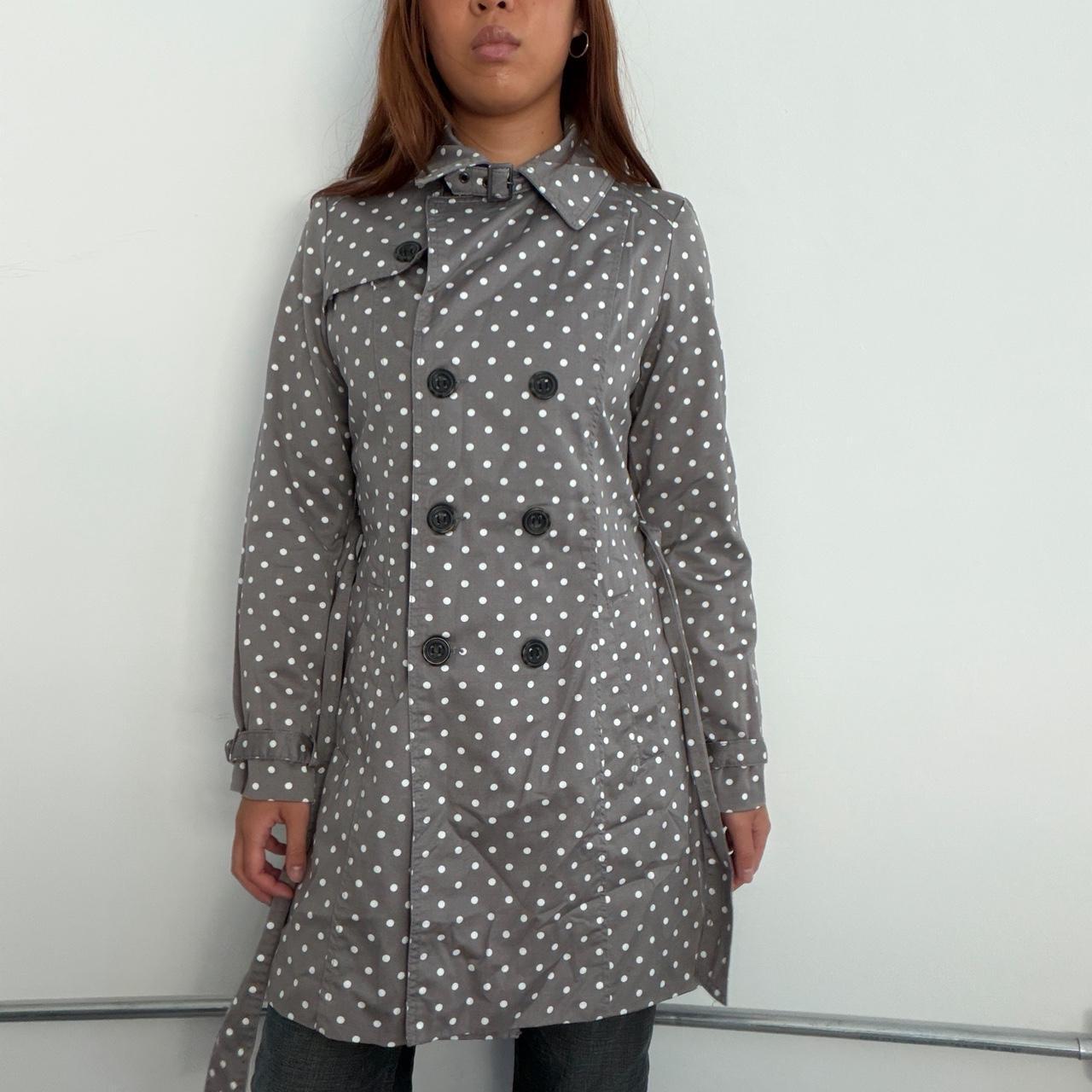 Vintage Grey Pola Dot Trench Coat