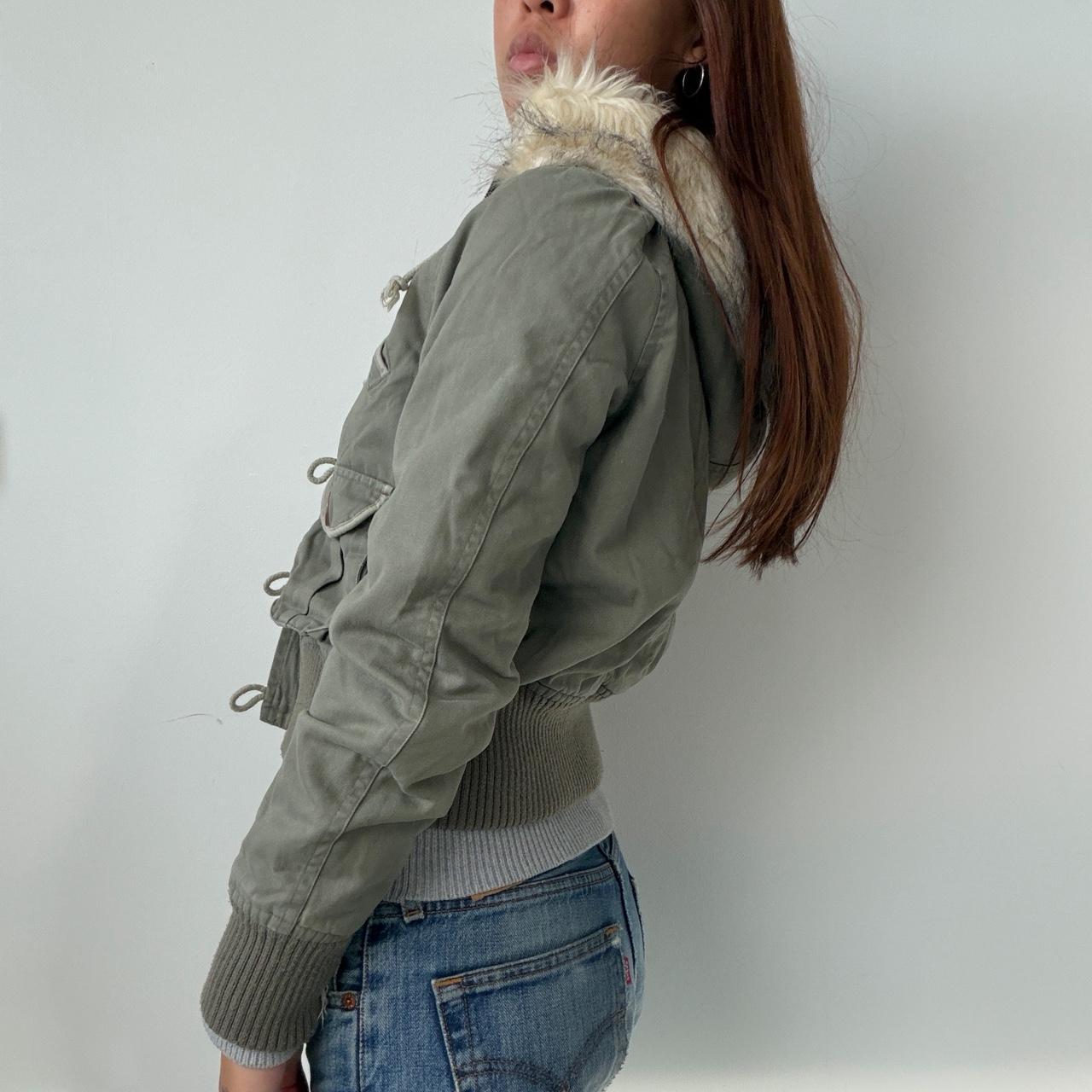Vintage Khaki Fur Trim Jacket