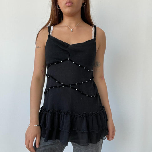 Black Ruffle Tunic Dress Top