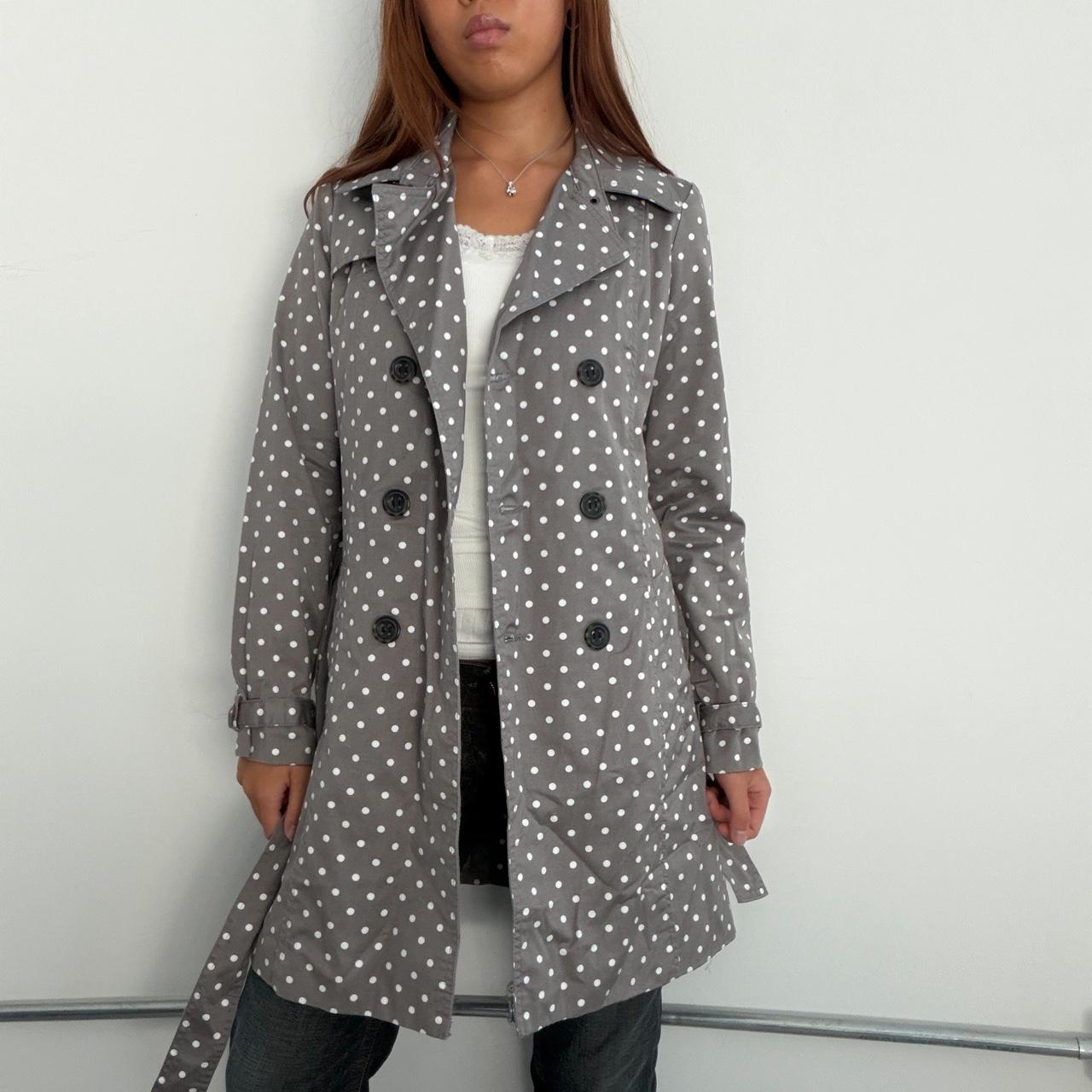 Vintage Grey Pola Dot Trench Coat
