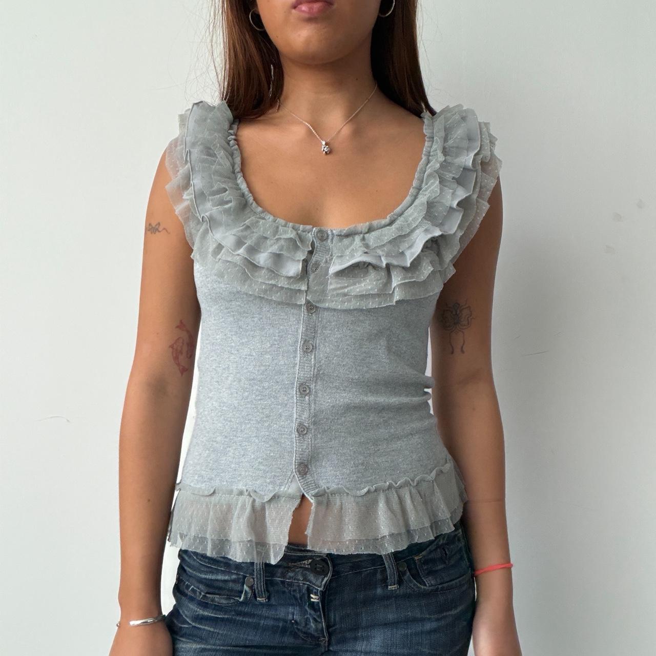Vintage Grey Ruffle Top