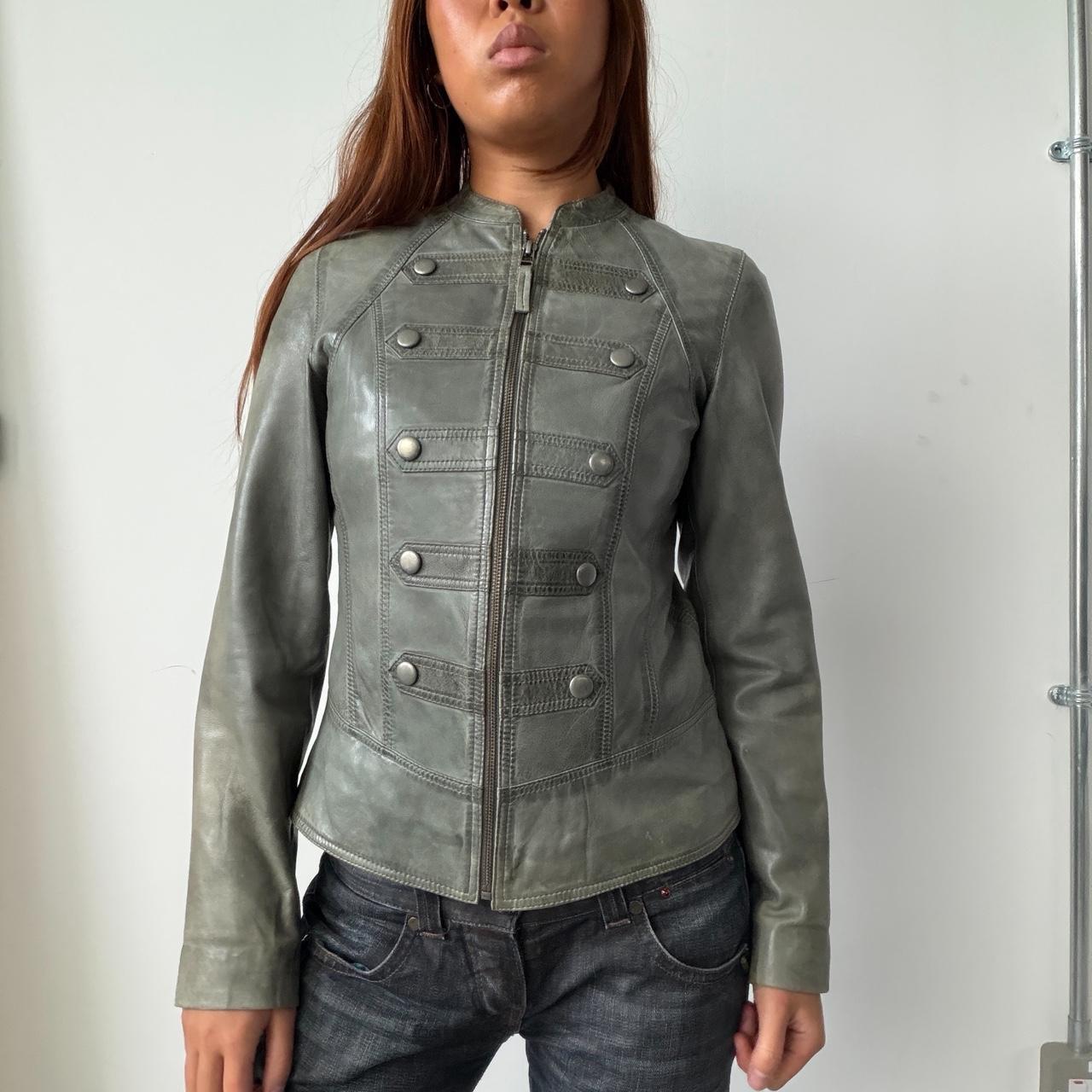Vintage Grey Blue Military Leather Jacket