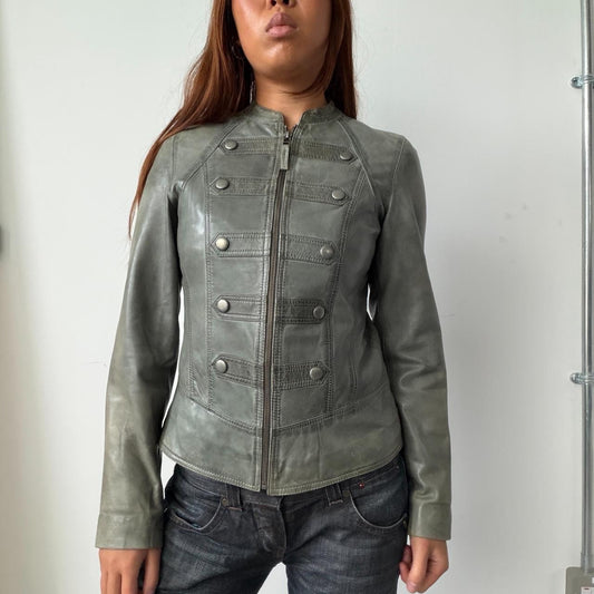Vintage Grey Blue Military Leather Jacket