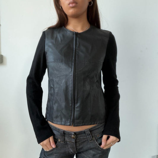 Vintage Black Leather Zip Up