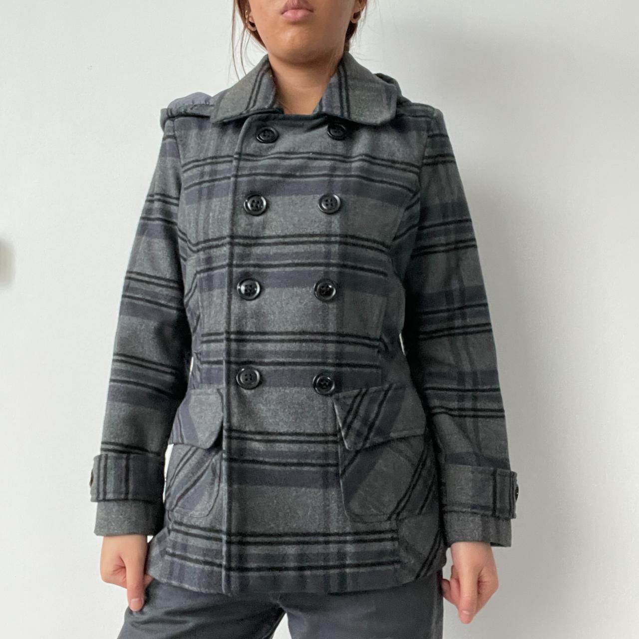 Grey Tartan Hooded Peacoat