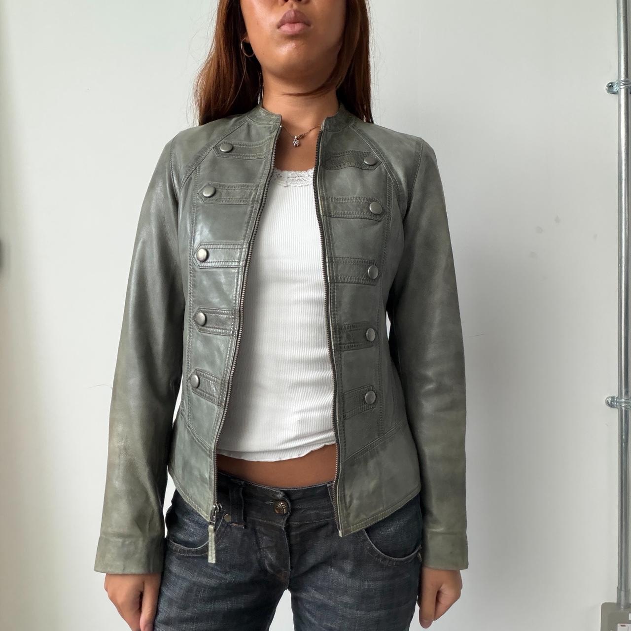 Vintage Grey Blue Military Leather Jacket