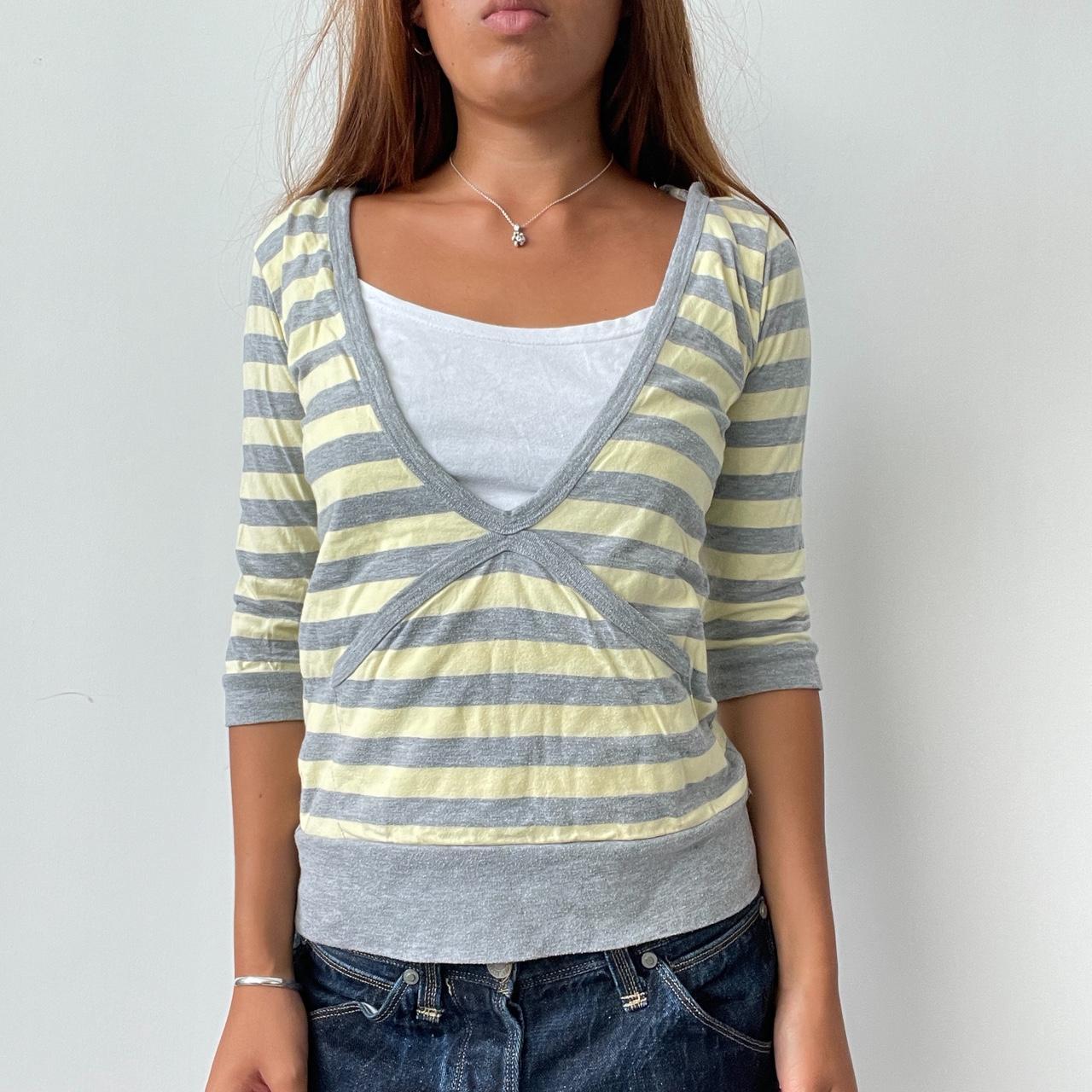Vintage Yellow Grey Stripe Hooded Top