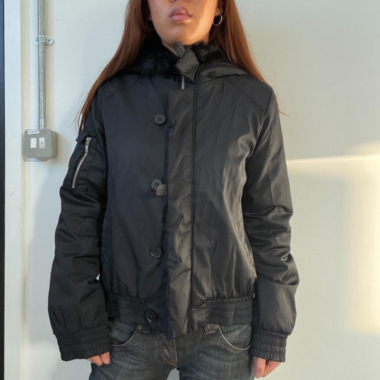 Vintage Black Hooded Puffer Jacket