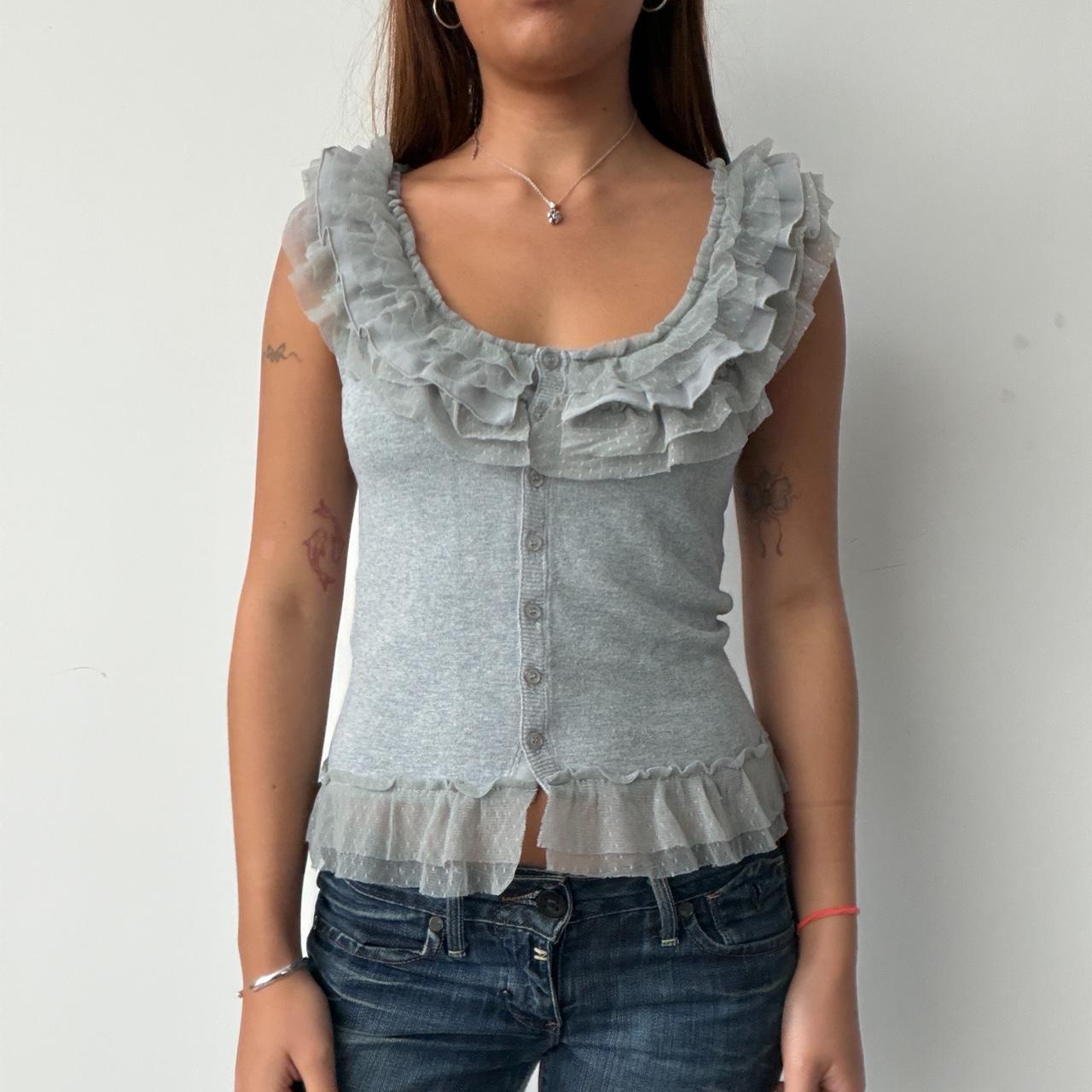 Vintage Grey Ruffle Top