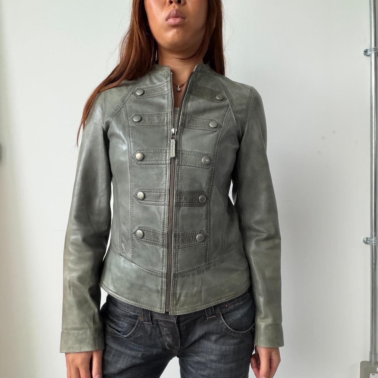Vintage Grey Blue Military Leather Jacket