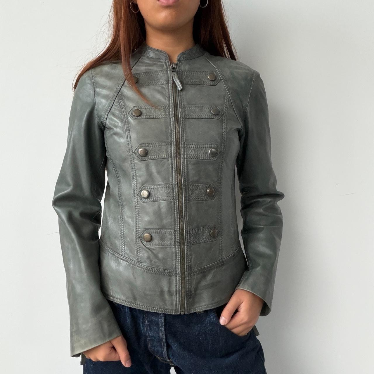 Vintage Grey Blue Military Leather Jacket