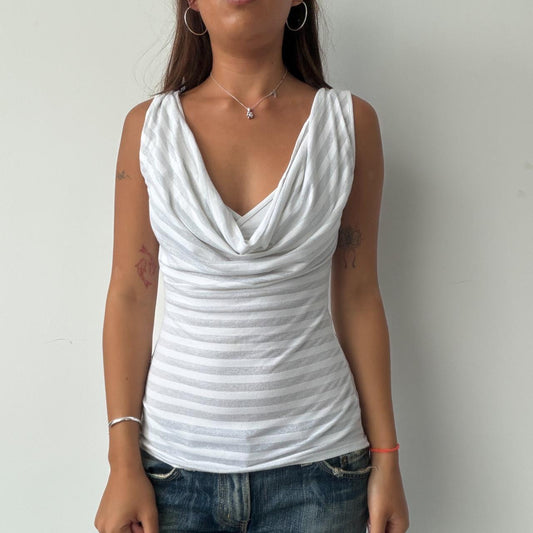 Vintage White Stripe Cowl Neck
