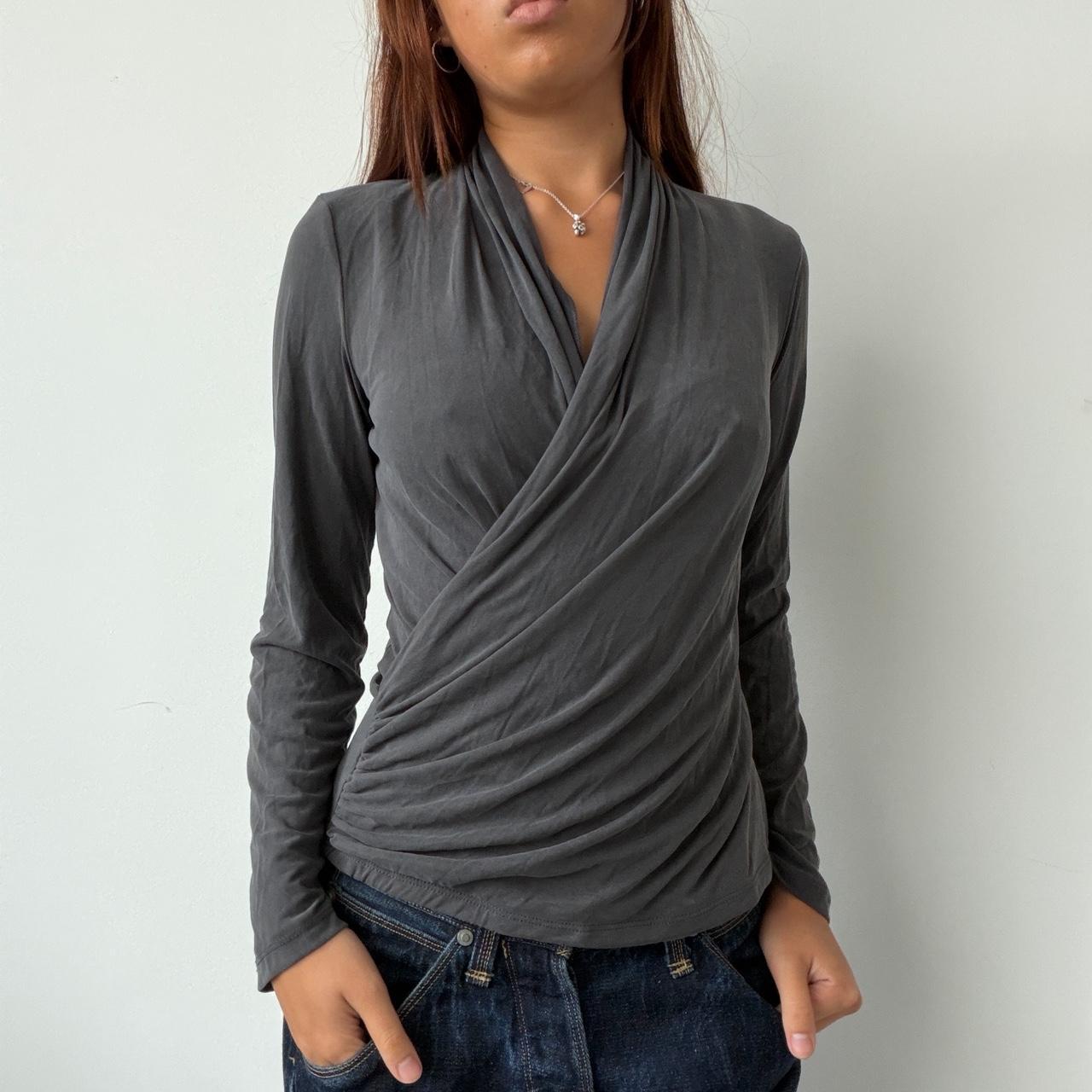 Vintage Grey Gathered Open Neck Top