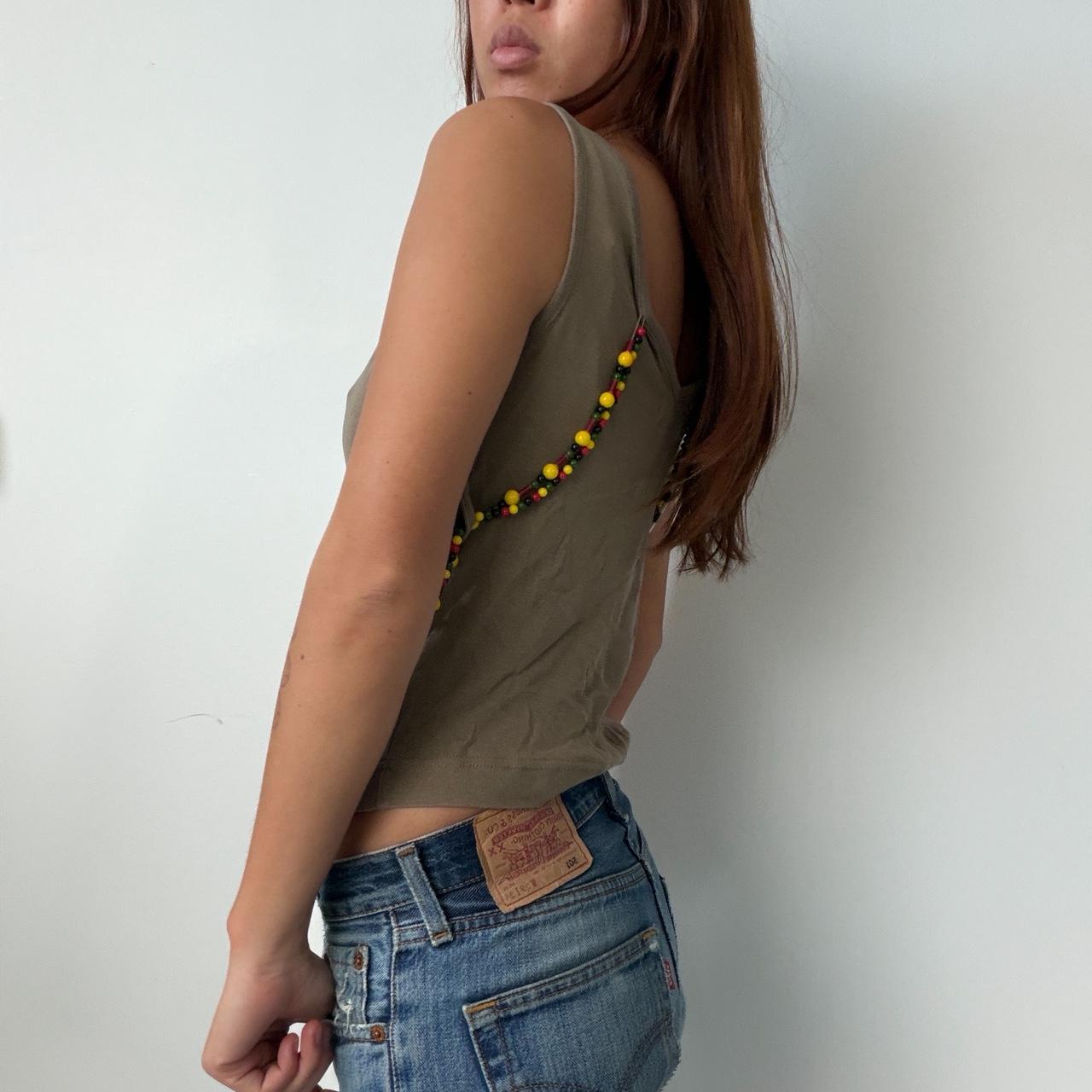 Vintage Khaki Beaded Top