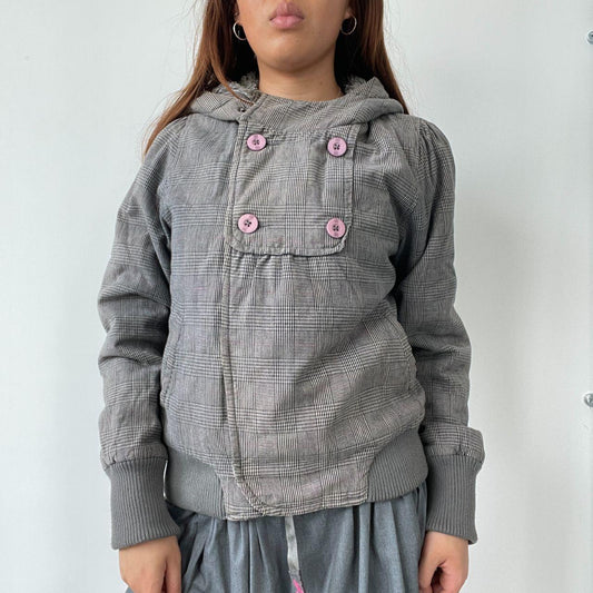 Grey Checkered Cargo Jacket