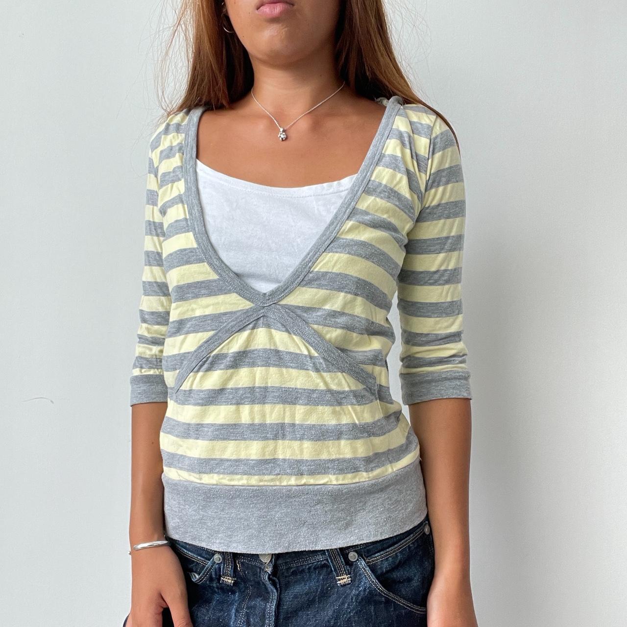 Vintage Yellow Grey Stripe Hooded Top